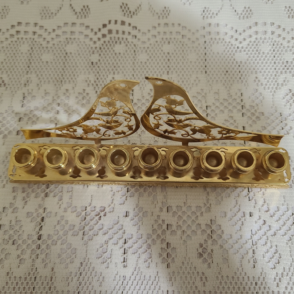 🕎 DOVE BRASS HANUKKAH MENORAH ~ POMEGRANATE DESIGN - Picture 5 of 12
